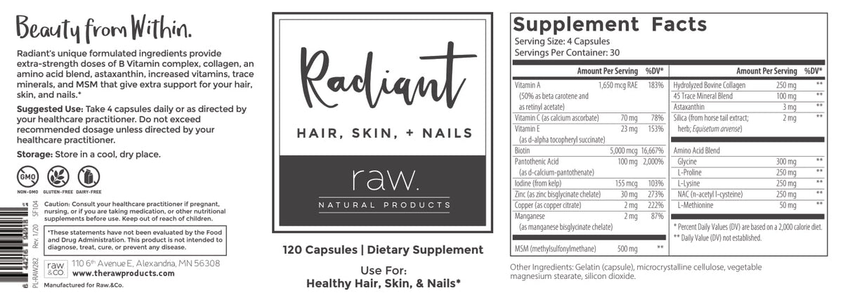 Radiant Labelling Radiant. Hair, Skin, & Nails – Raw & Co. Natural Products
